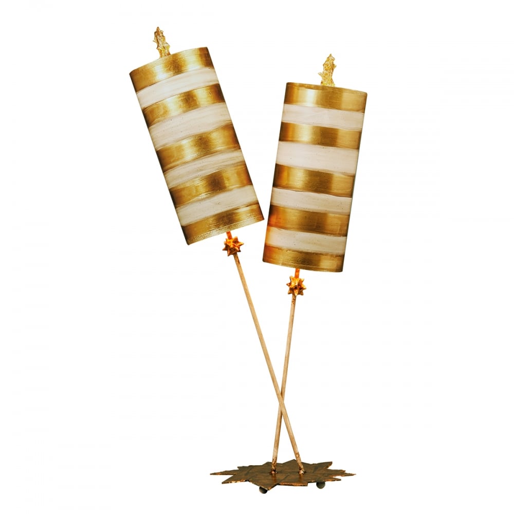 Elegant Gold and Cream Twin Arm Table Lamp with Spiked Finial Design