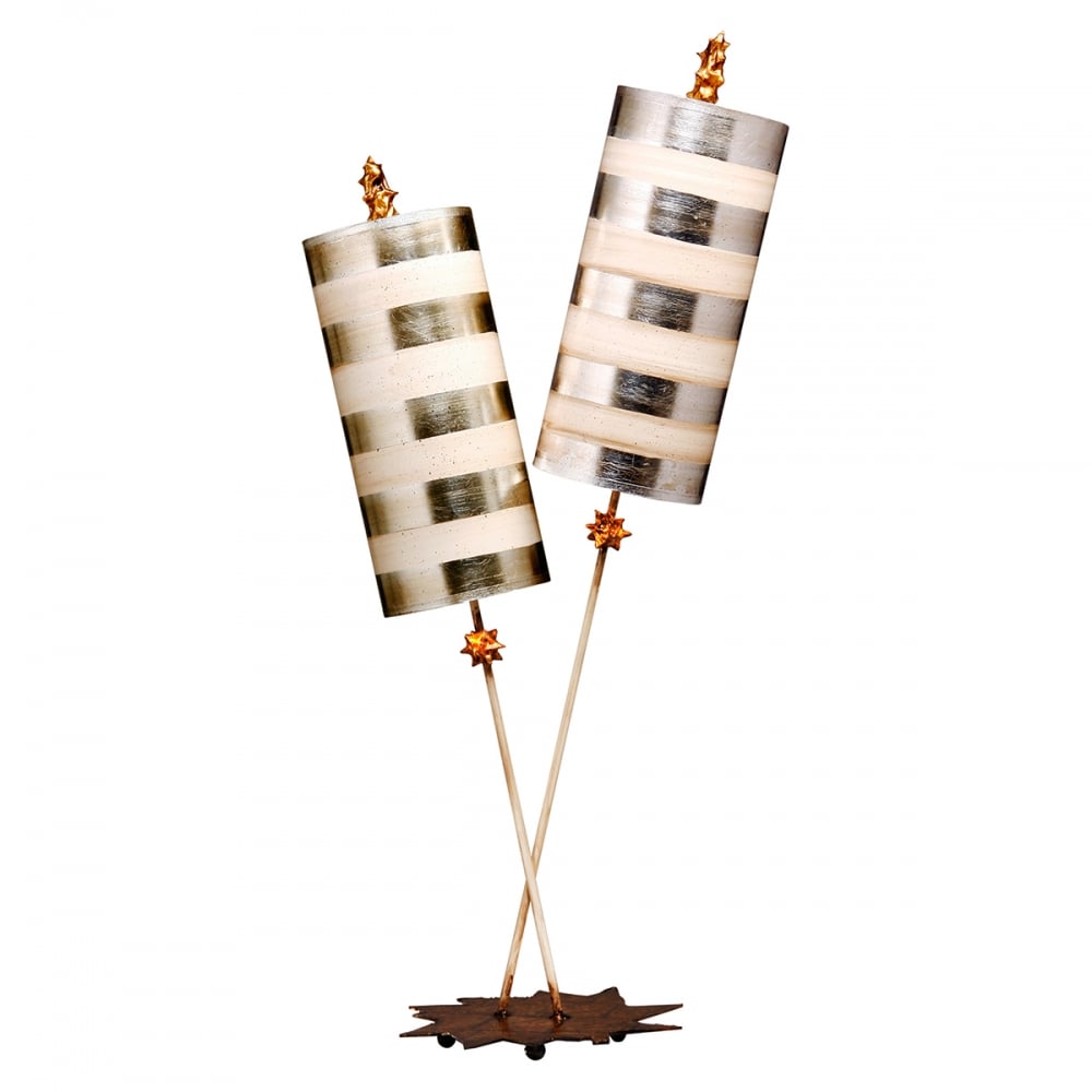 Elegant Silver and Cream Twin Arm Table Lamp with Nettle Finial