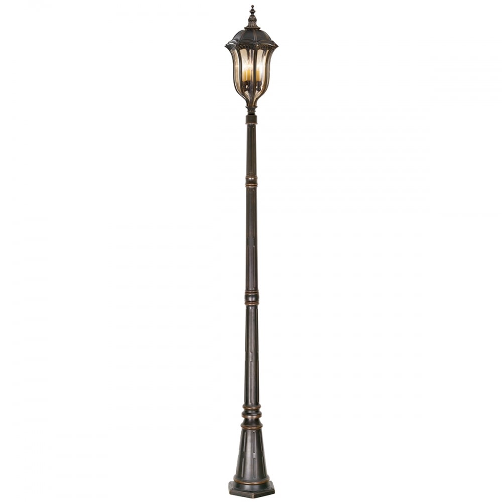 Victorian-Style Bronze Lantern with Amber Glass and Walnut Finish