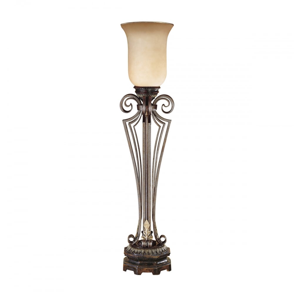 Elegant Corinthian Bronze Table Lamp with Amber Glass Shade