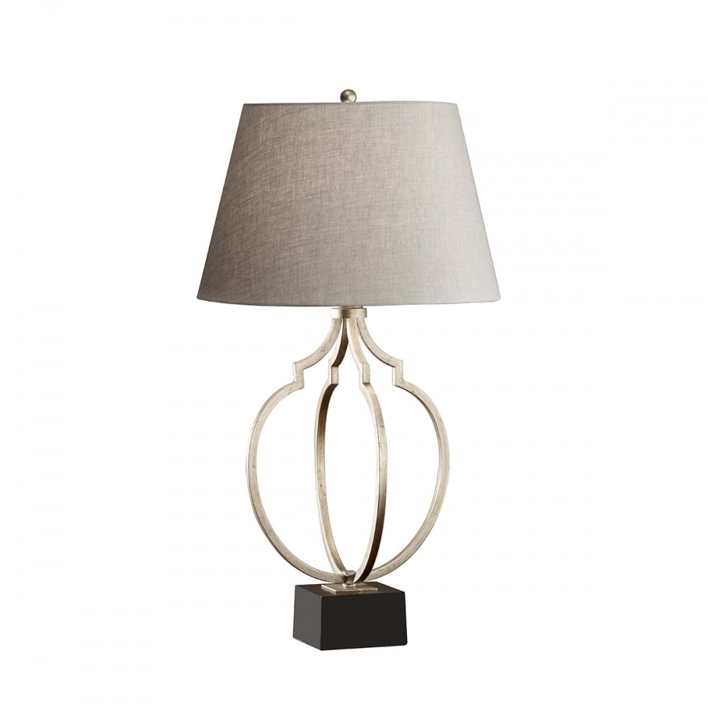 Silver Leaf Elegance Lamp with Classic Grey Shade