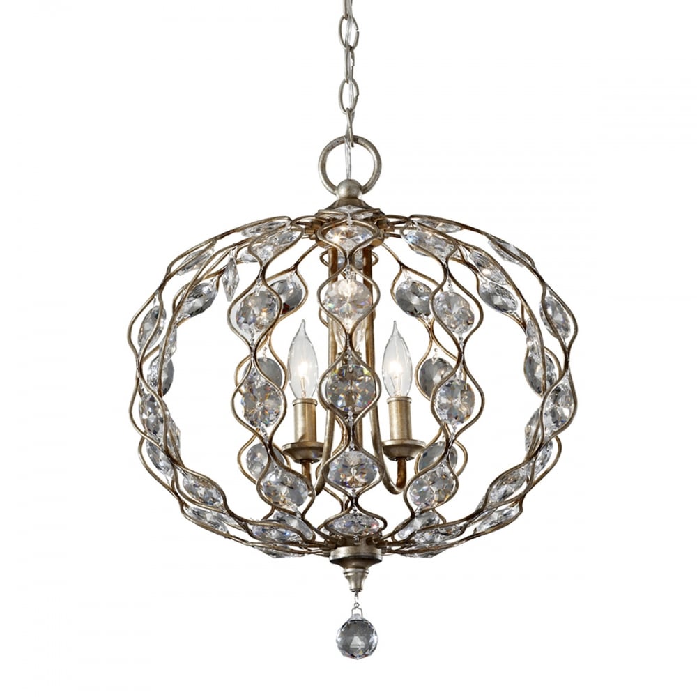 Vintage Art Deco Crystal Globe Chandelier in Brushed Silver Finish