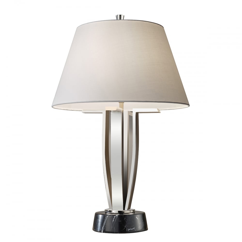 Contemporary Nickel Table Lamp with Blue Marble Base and White Drum Shade