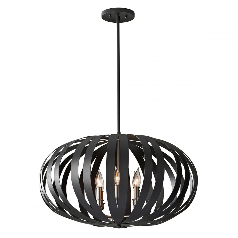 Contemporary Black Textured Steel Sphere Chandelier with 6 Candle Bulbs