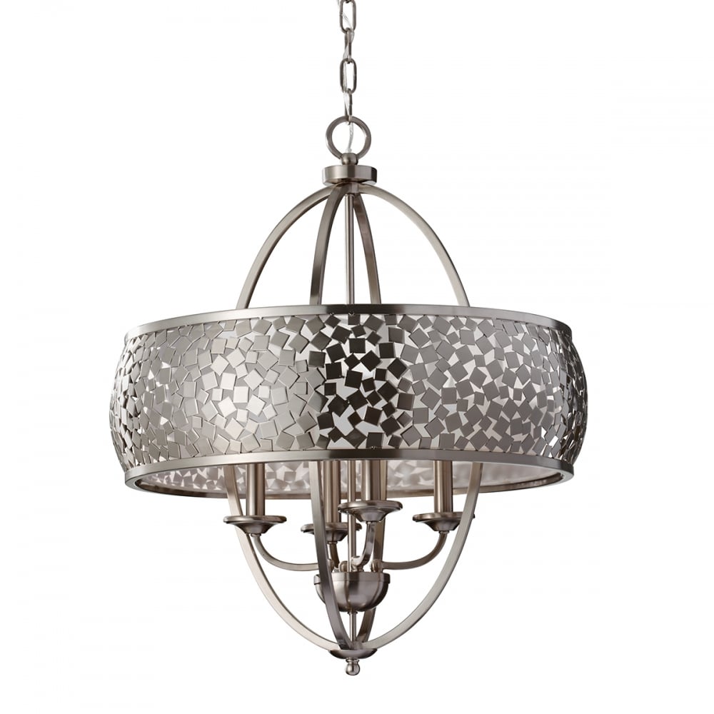 Contemporary 4-Light Chandelier with Glass Diffuser and Curved Mosaic Metal Design