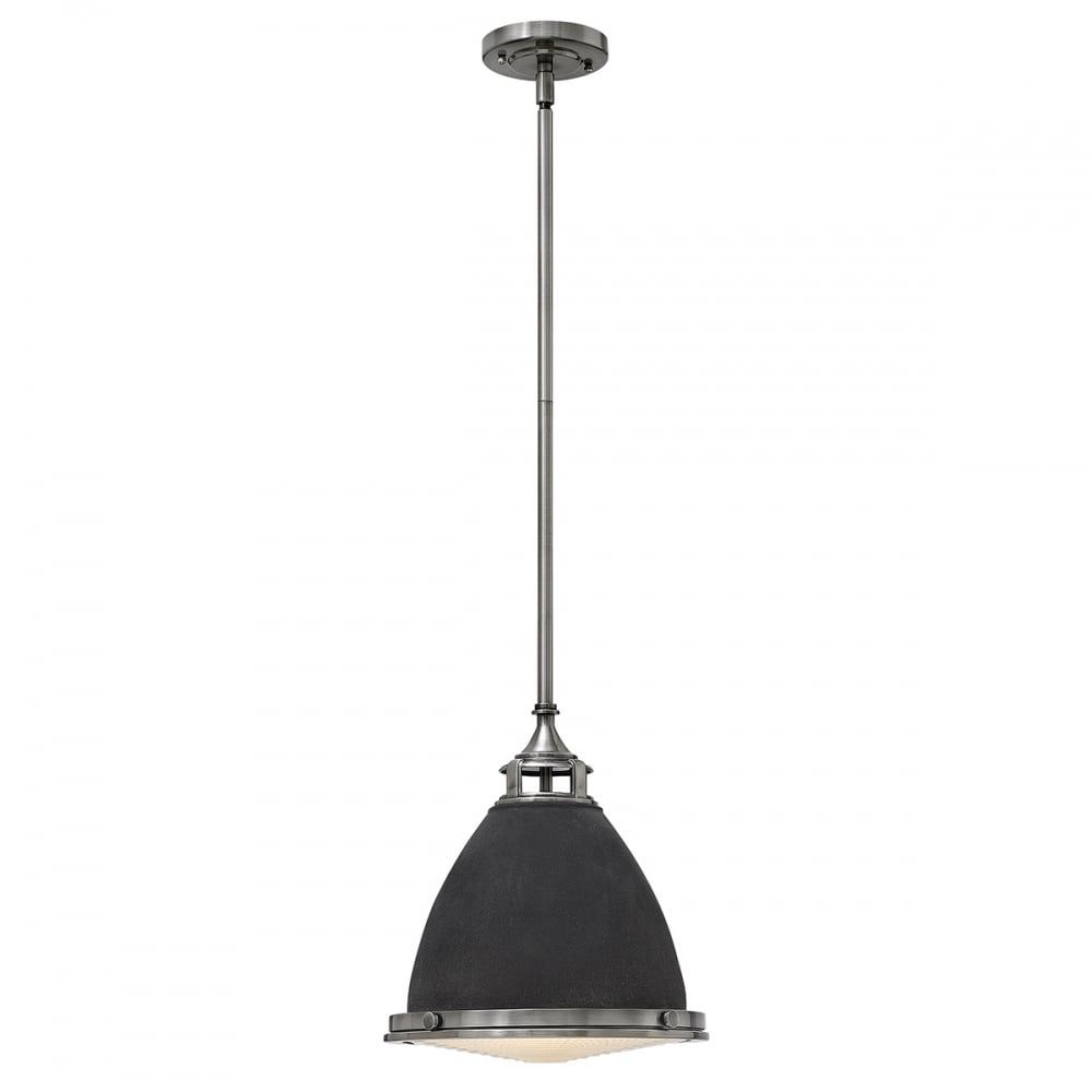 Amelia - Vintage Opal Glass & Metal Pendant Light in Aged Zinc Finish