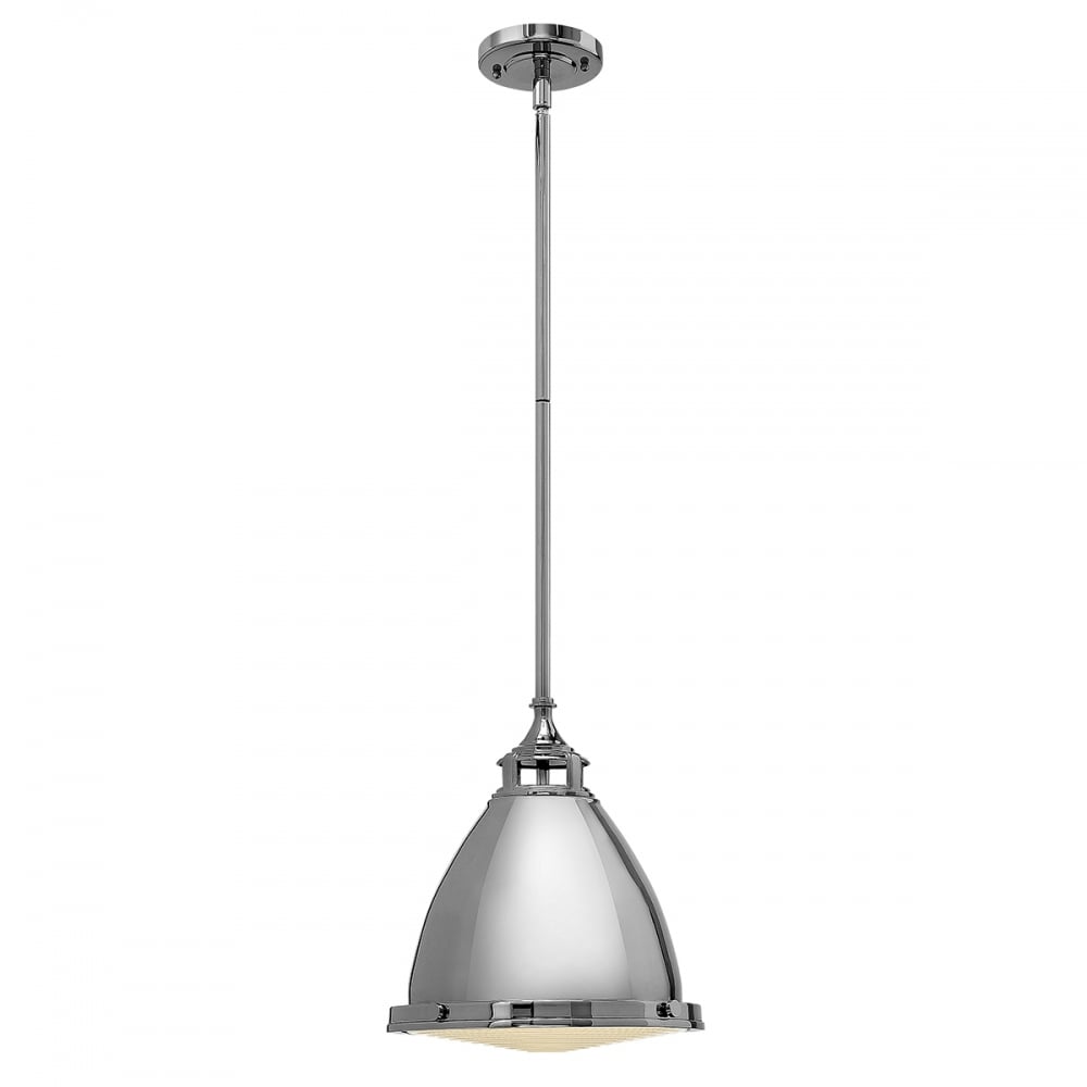 Amelia - Classic Polished Nickel Pendant with Opal Glass Dome