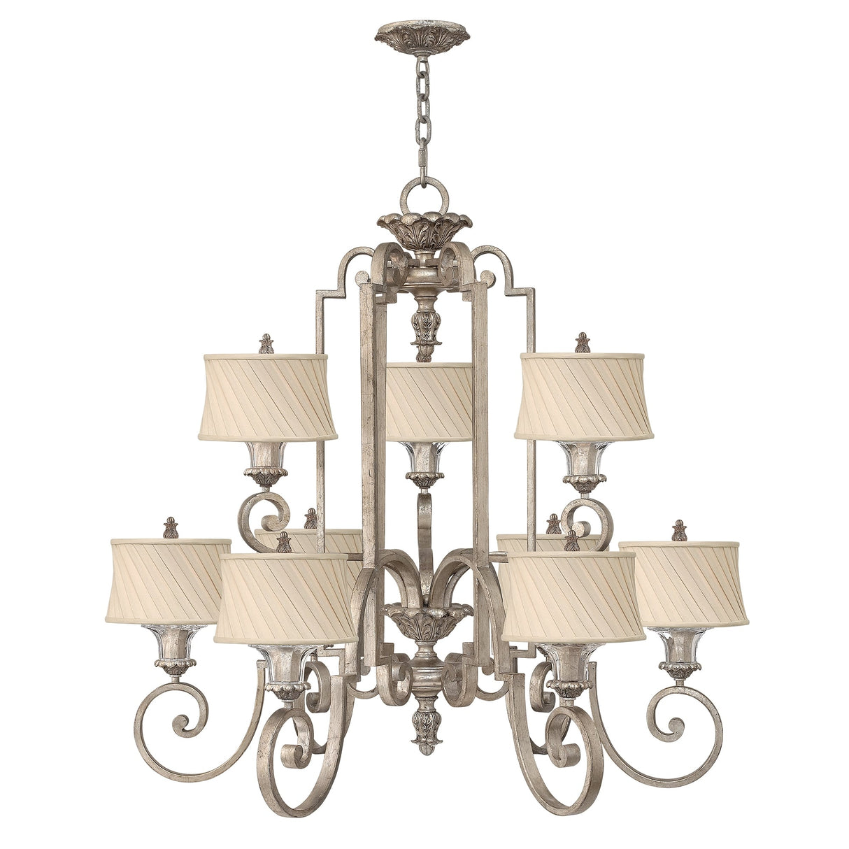 Elegant Silver Leaf Kingsley Chandelier with Ivory Shades