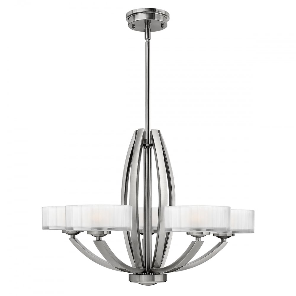 Elegant Meridian Five-Light Brushed Nickel Chandelier