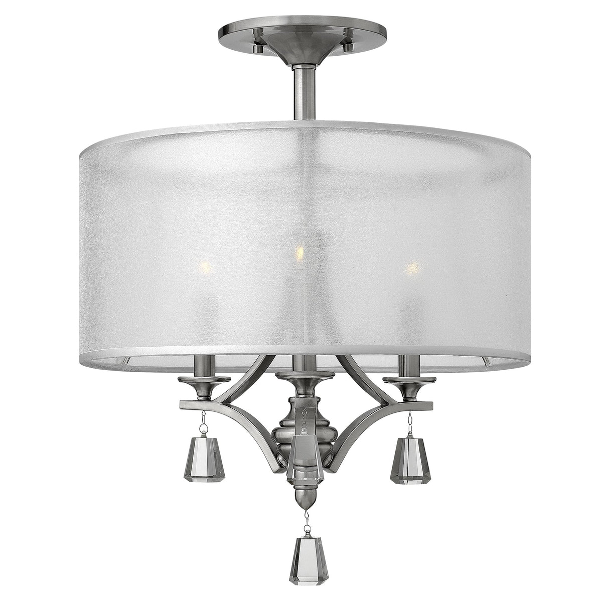 Brushed Nickel Drum Shade Ceiling Fixture with Crystal Accents