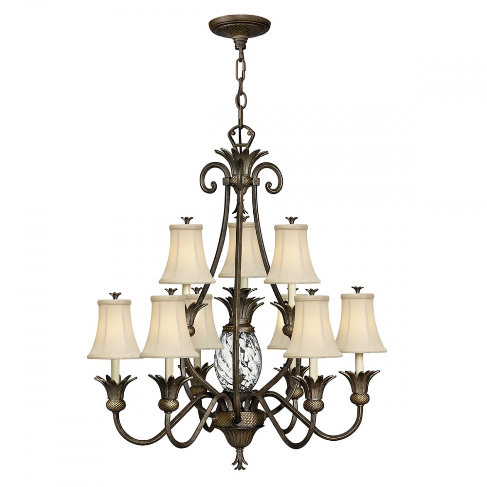 Ornate Pearl Bronze Plantation Chandelier with Pineapple Optic Glass