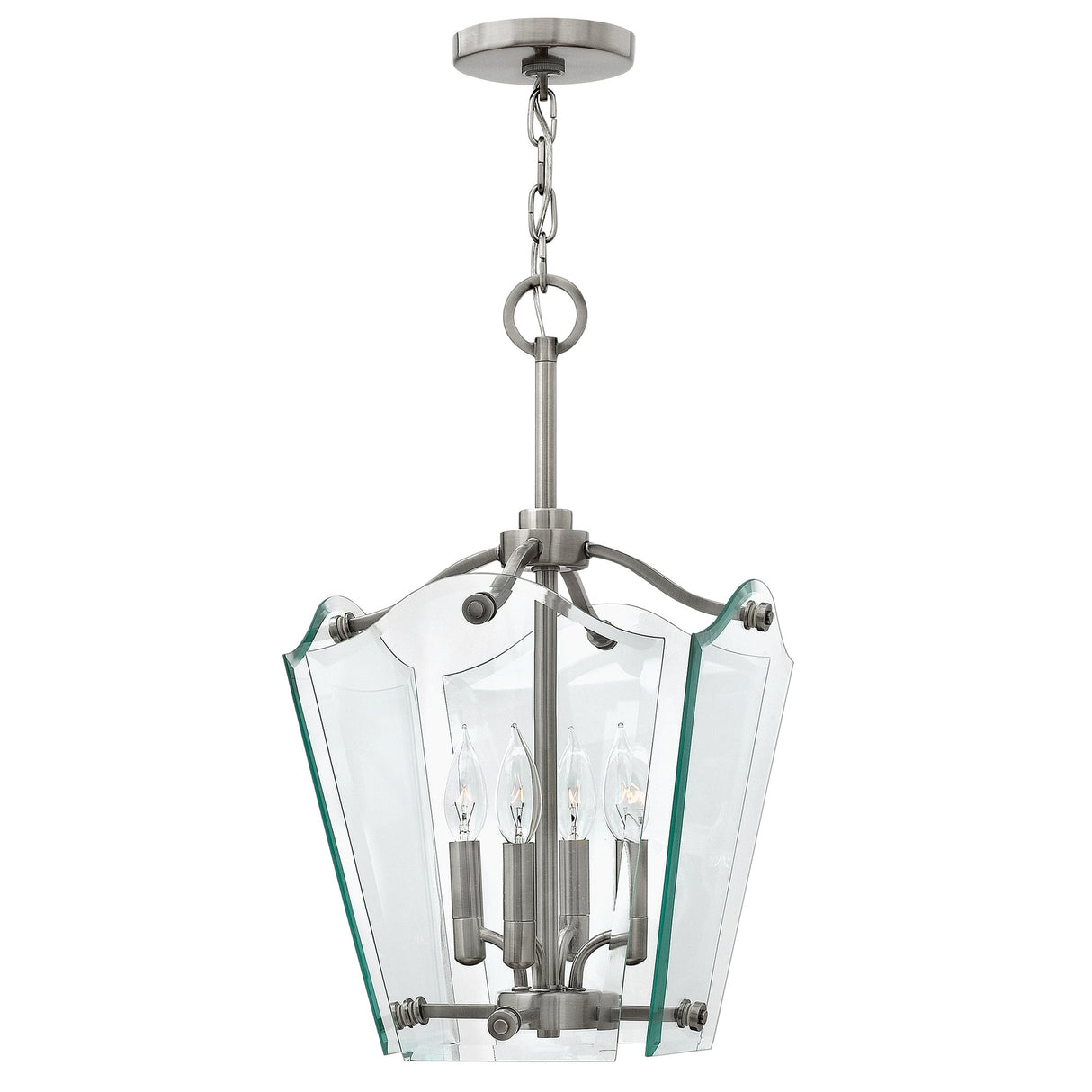 Vintage Bevelled Glass Pendant Light in Polished Antique Nickel