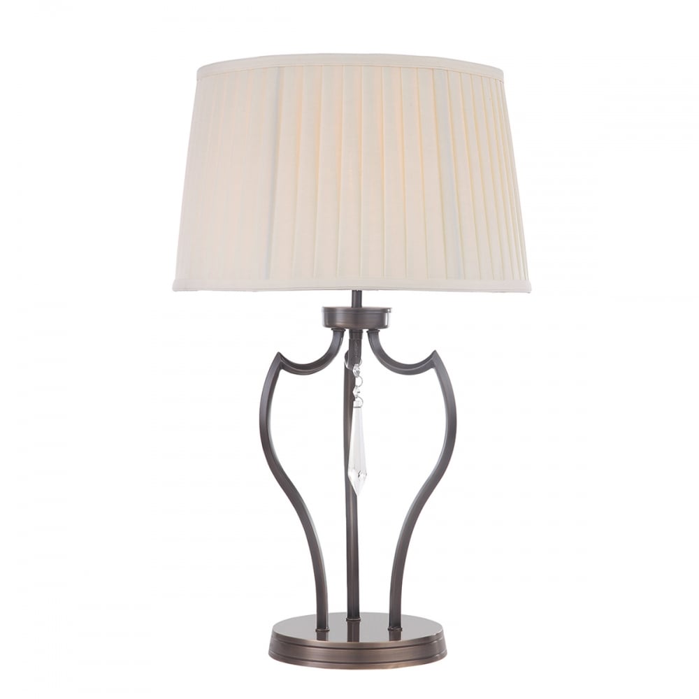 Pimlico Elegance: Dark Bronze Table Lamp with Brass and Crystal Details