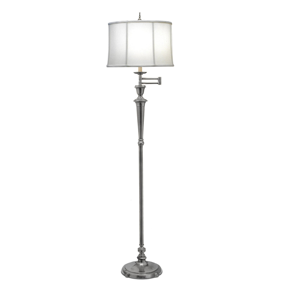 Arlington Antique Nickel Swing Arm Floor Lamp with Off-white Camelot Shade