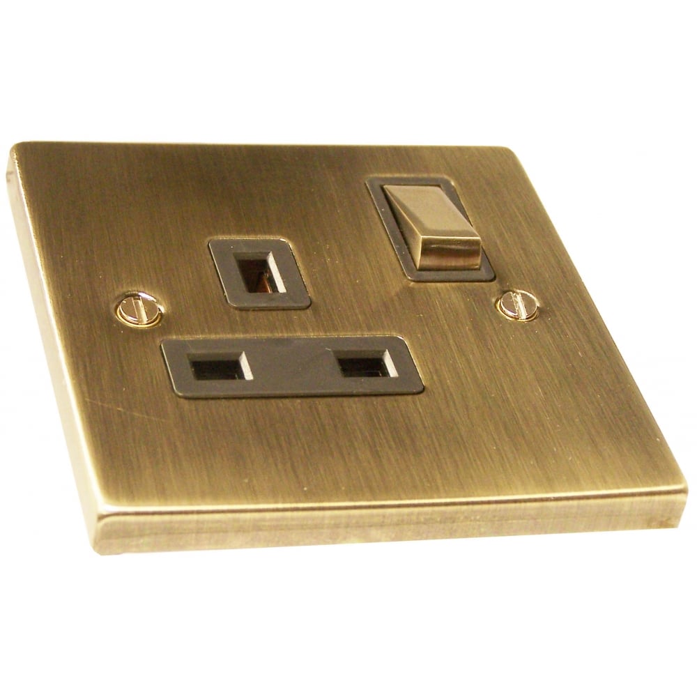 Antique Brass Double Pole Switch Socket, 1 Gang, 13A