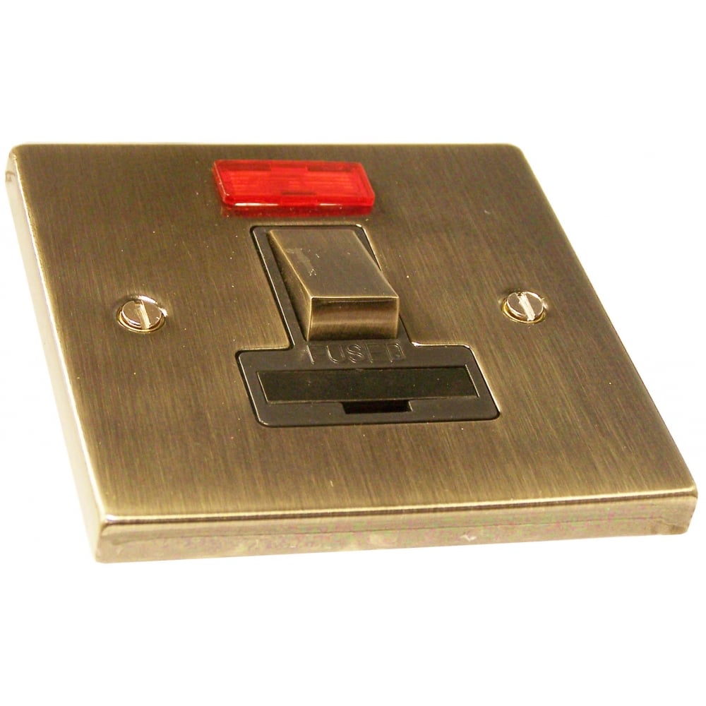 Antique Brass 13A Switched Fused Connection Unit with Neon Indicator - Causeway Wiring Accessories