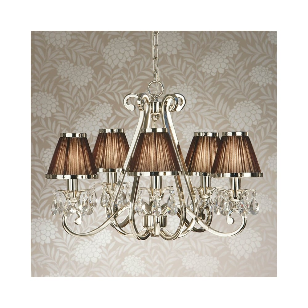 Oksana Elegance: 5-Light Polished Nickel Chandelier with Crystal Accents