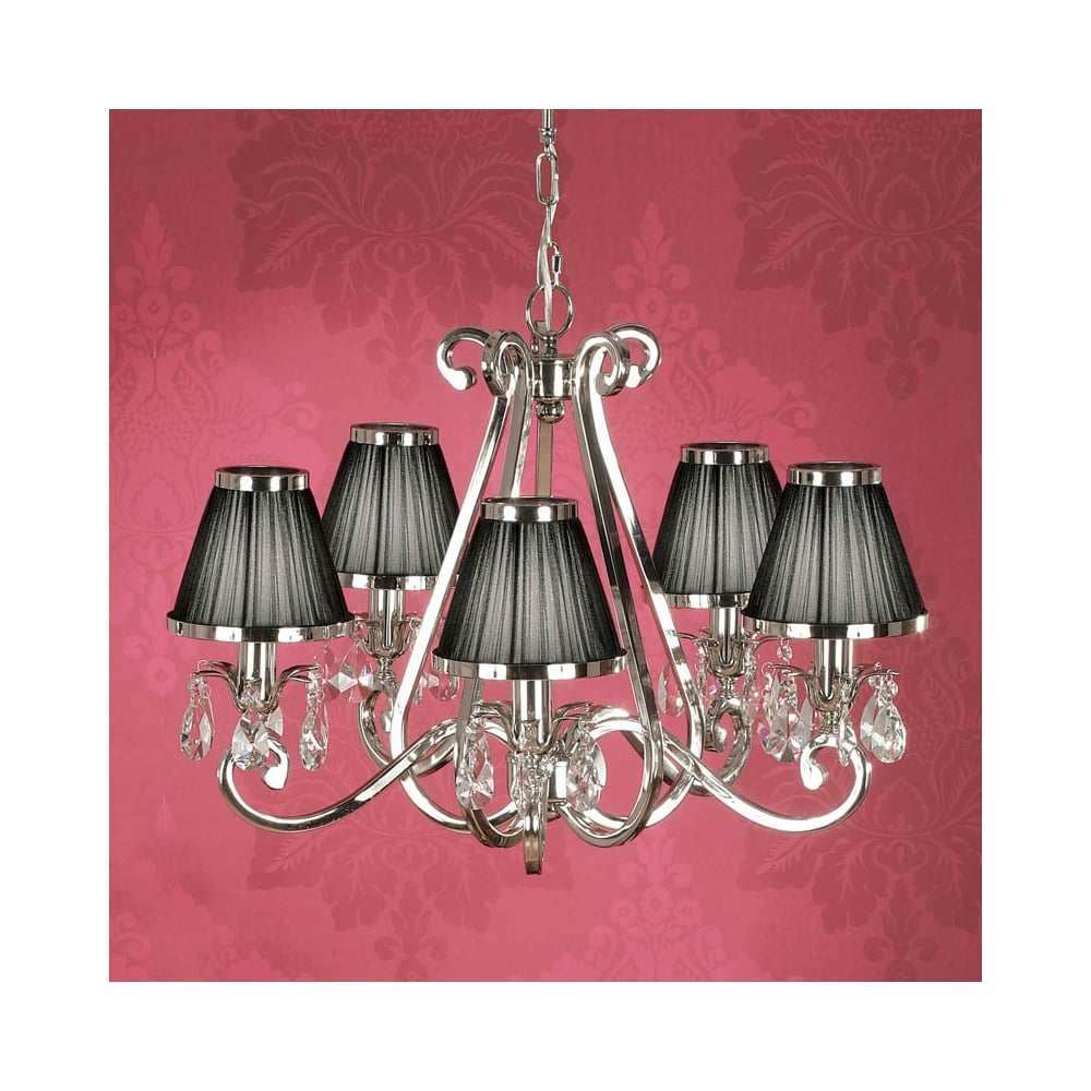 Oksana Elegance: 5-Light Polished Nickel Chandelier with Crystal Accents