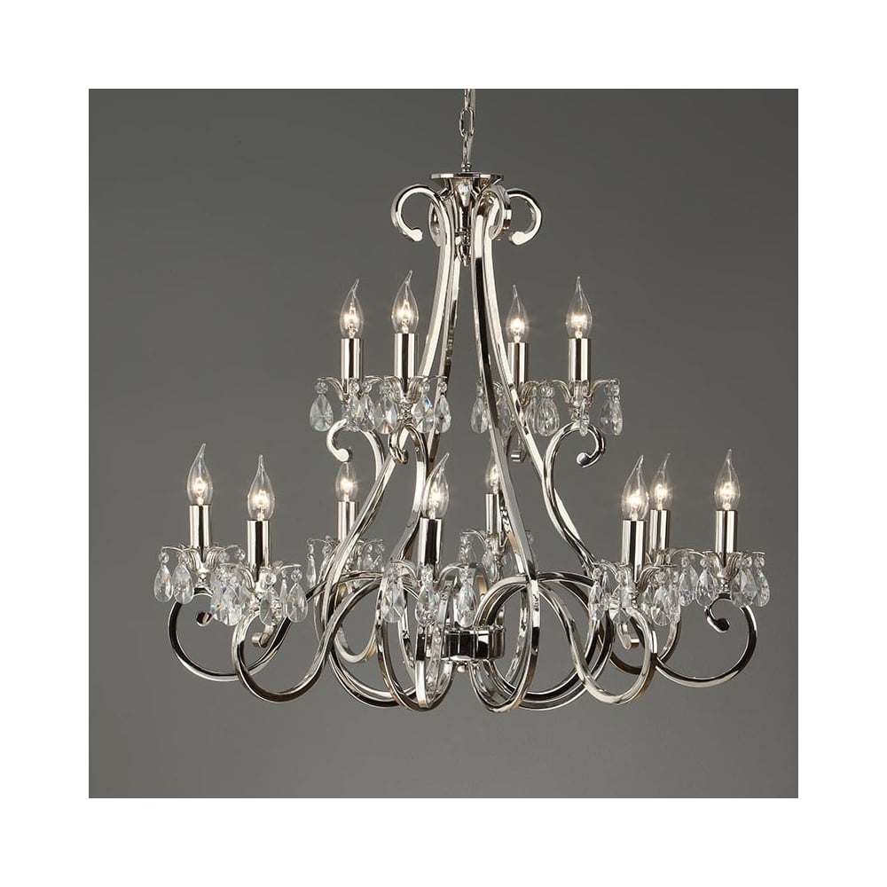 Oksana 12-Light Polished Nickel Chandelier with Crystal Accents