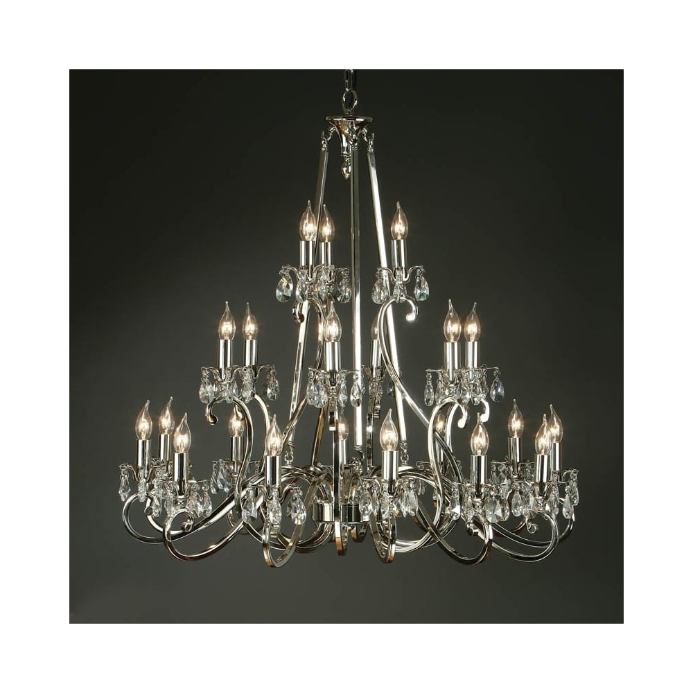 Oksana Nickel 21-Light Crystal Chandelier with Black Pleated Shades