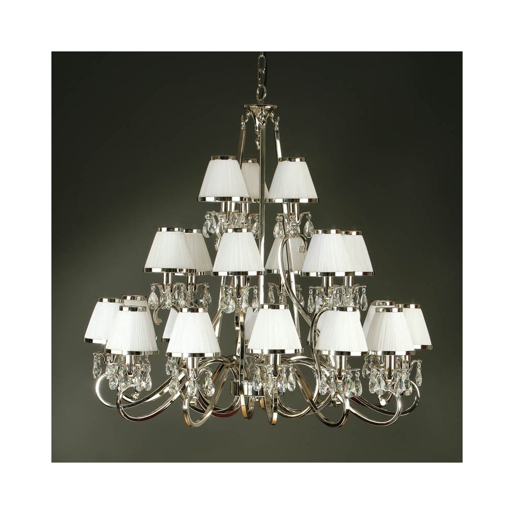 Oksana Nickel 21-Light Crystal Chandelier with Black Pleated Shades