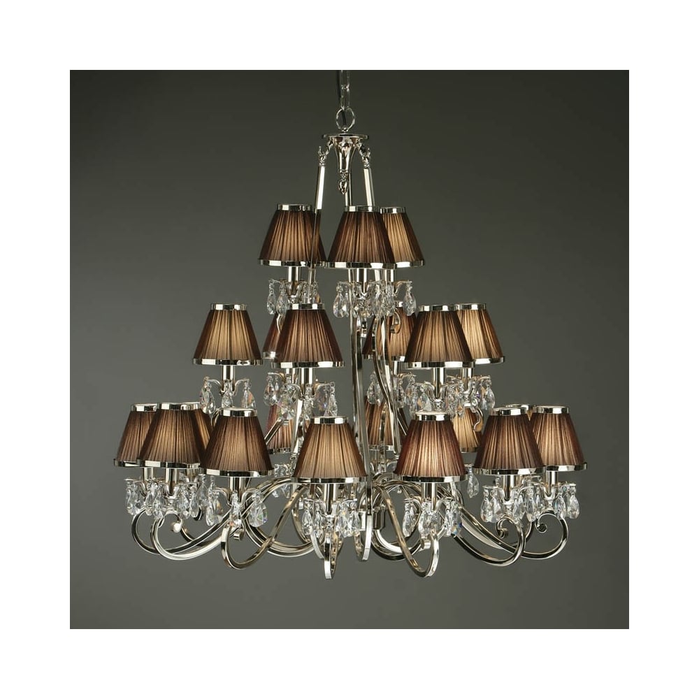 Oksana Nickel 21-Light Crystal Chandelier with Black Pleated Shades
