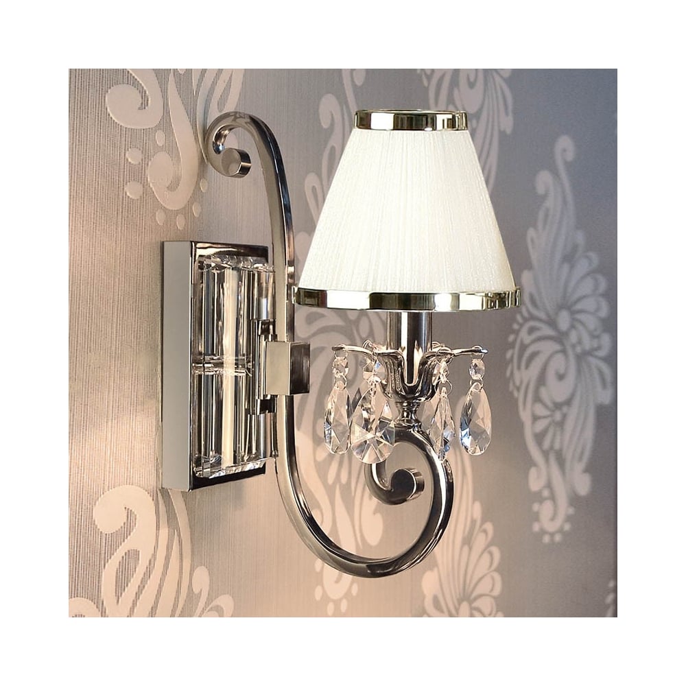 Oksana Nickel Crystal Drip Wall Sconce with Black Pleated Shade