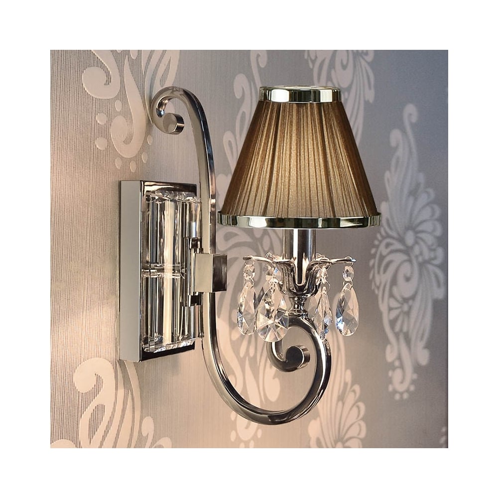 Oksana Nickel Crystal Drip Wall Sconce with Black Pleated Shade