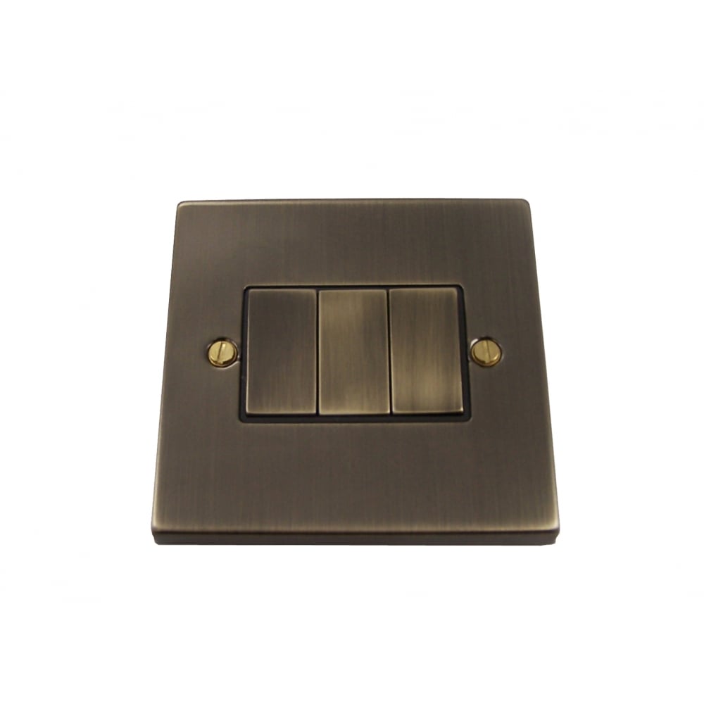 Antique Brass 3-Gang Ingot Light Switch by Causeway