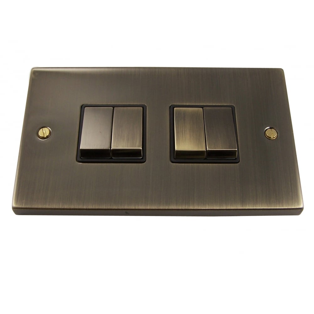 Elegant Antique Brass 4-Gang Light Switch with Ingot Design