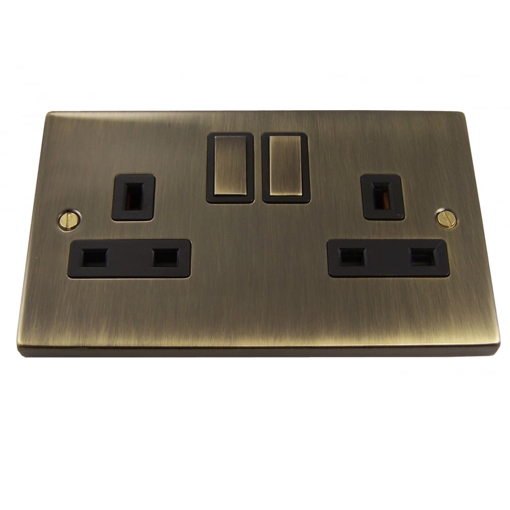 Elegant Antique Brass Dual 13A Switched Socket with Ingot Insert