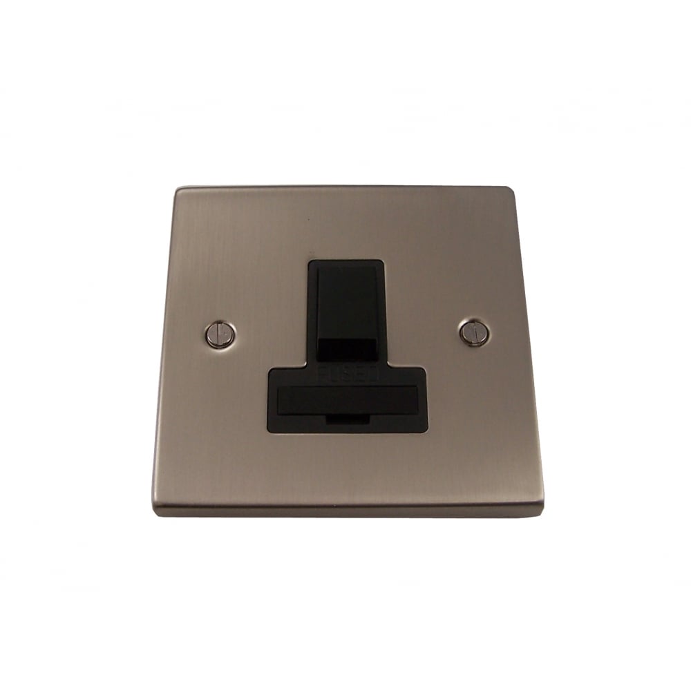 Satin Chrome 13A Fused Switched Connection Unit with Black Insert - Causeway Wiring Accessories