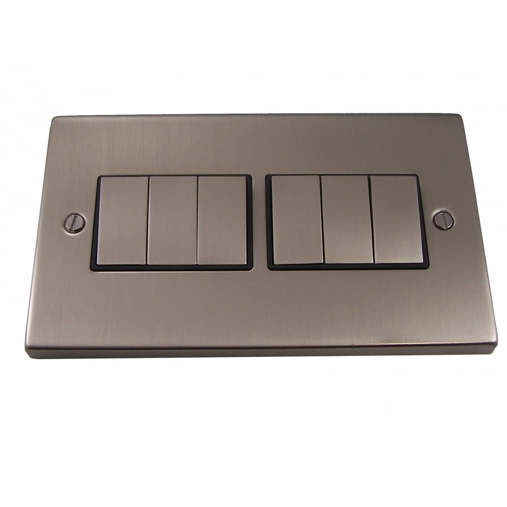 Satin Chrome 6-Gang Ingot Light Switch by Causeway Wiring Accessories