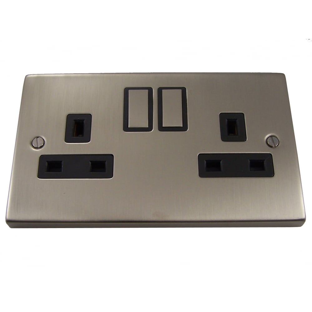Premium Satin Chrome Double Pole Twin Socket Outlet 13A with Ingot Accent