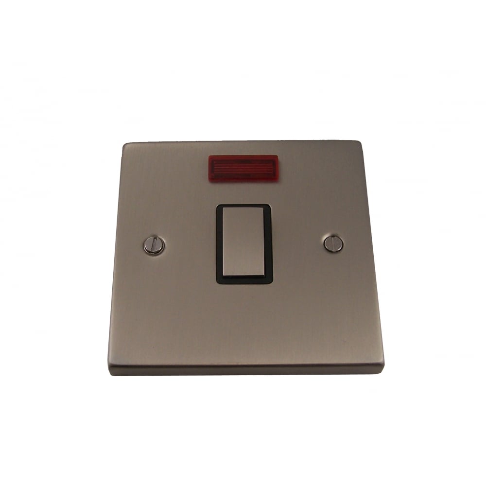 Satin Chrome 20A DP Ingot Switch with Neon Indicator – 1 Gang by Causeway