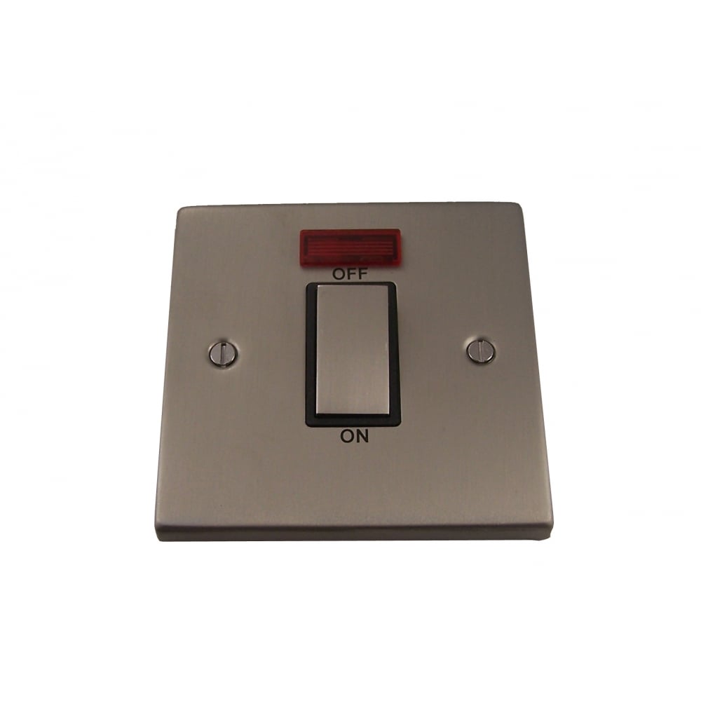 Causeway Satin Chrome 1 Gang 45A Double Pole Switch with Neon Indicator