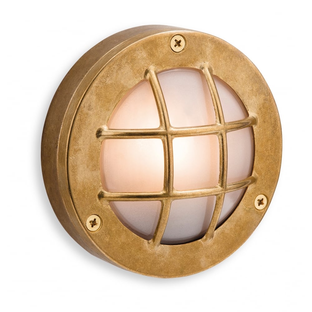 Nautical Brass Bulkhead Light Fixture with Frosted Glass
