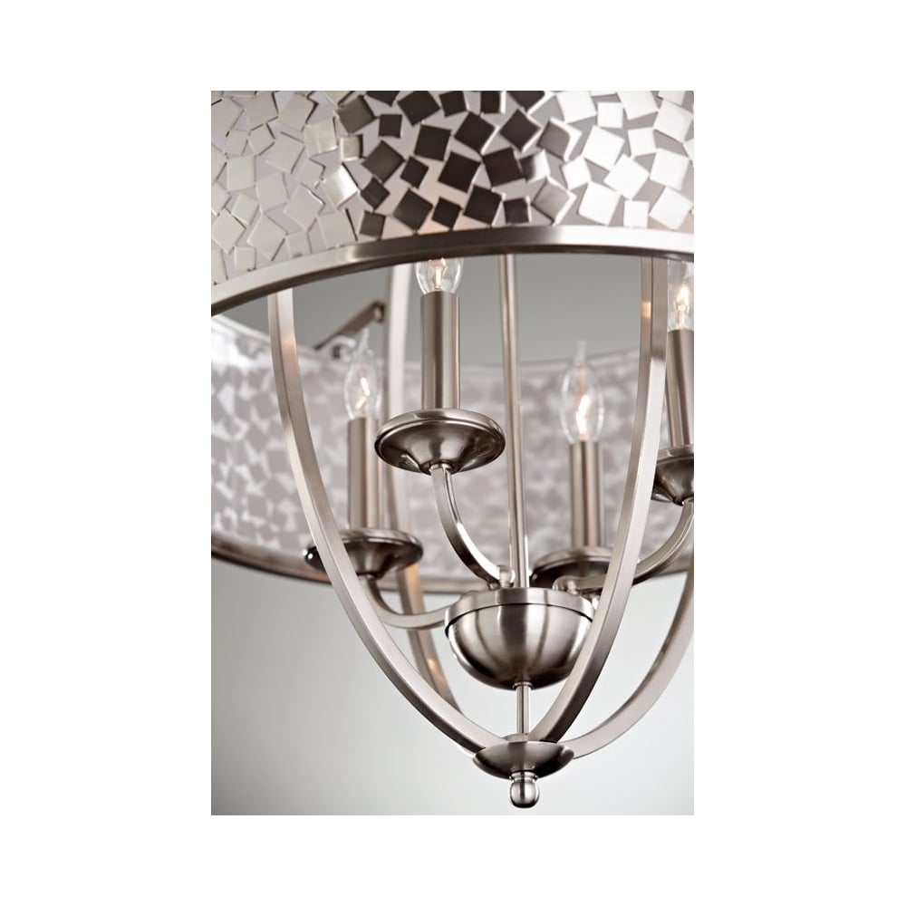 Contemporary 4-Light Chandelier with Glass Diffuser and Curved Mosaic Metal Design