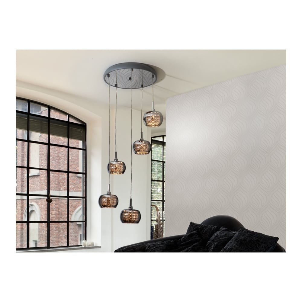 Contemporary Shimmering Crystal Cluster Pendant Light with 5 Illuminating Domes