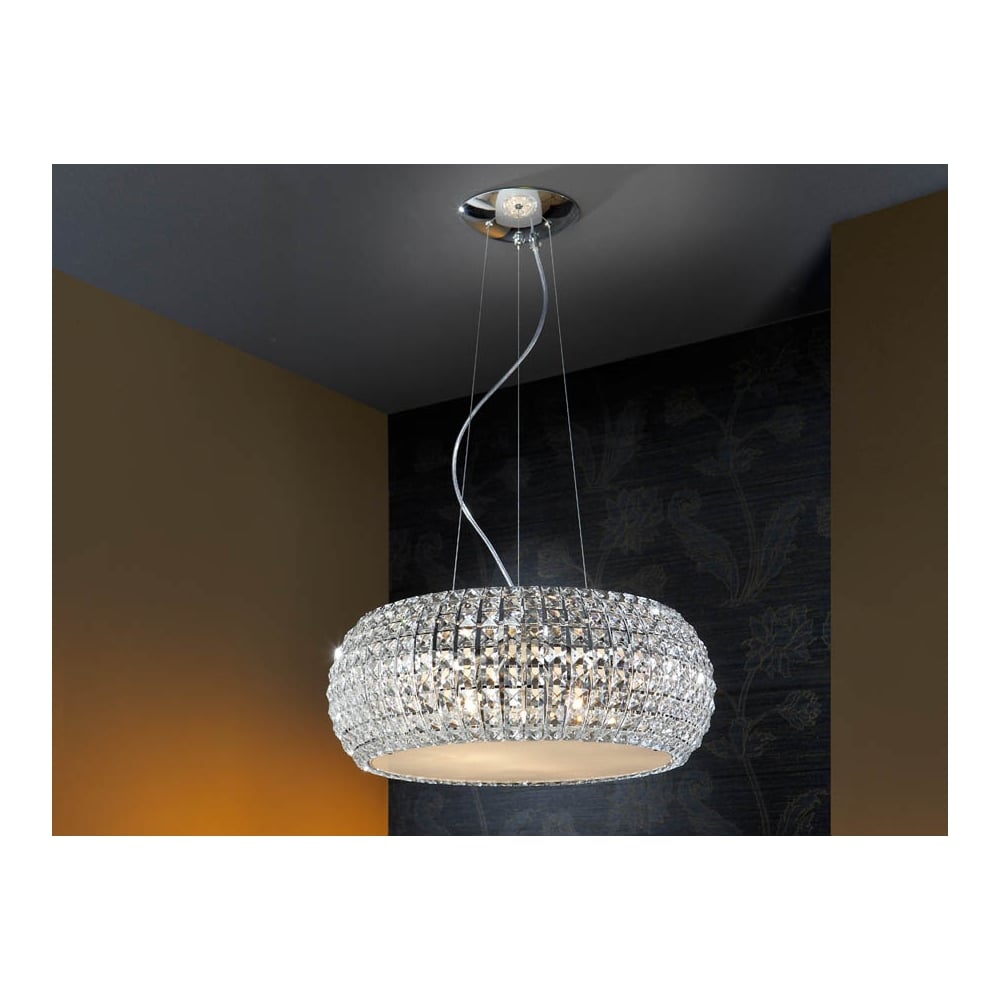 Glamorous Art Deco Chrome Oval Ceiling Pendant with 9 Lights