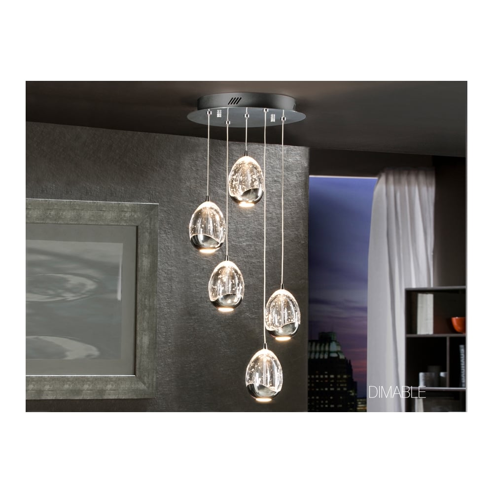 Contemporary Chrome LED Crystal Orb Pendant Light Cluster