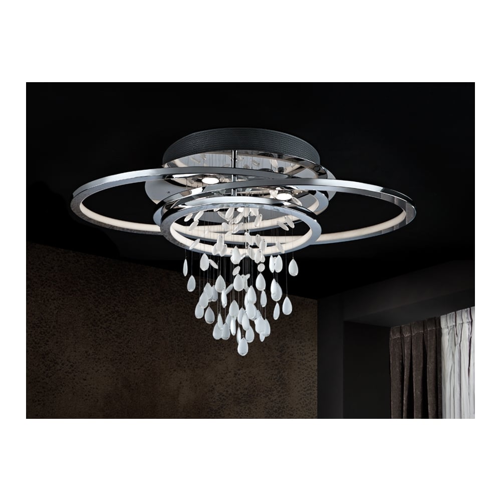 Bruma Chrome and LED Flush Ceiling Light with White Smoked Crystal Accents