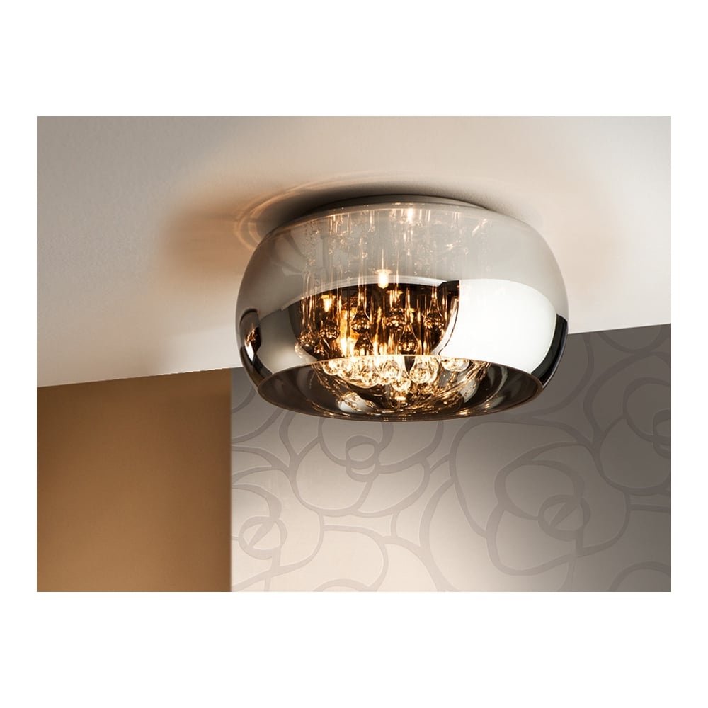 Shimmering Chrome and Crystal Murano Style Oval Ceiling Light