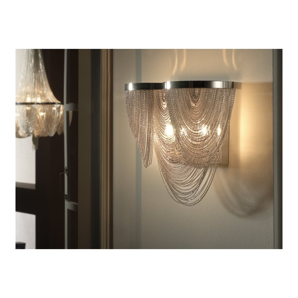 Lustrous Minerva Nickel Chain Twin Wall Sconce