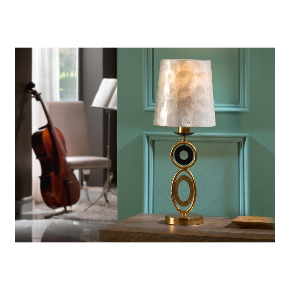 Luxe Gold and Black Table Lamp with Nacre Accent