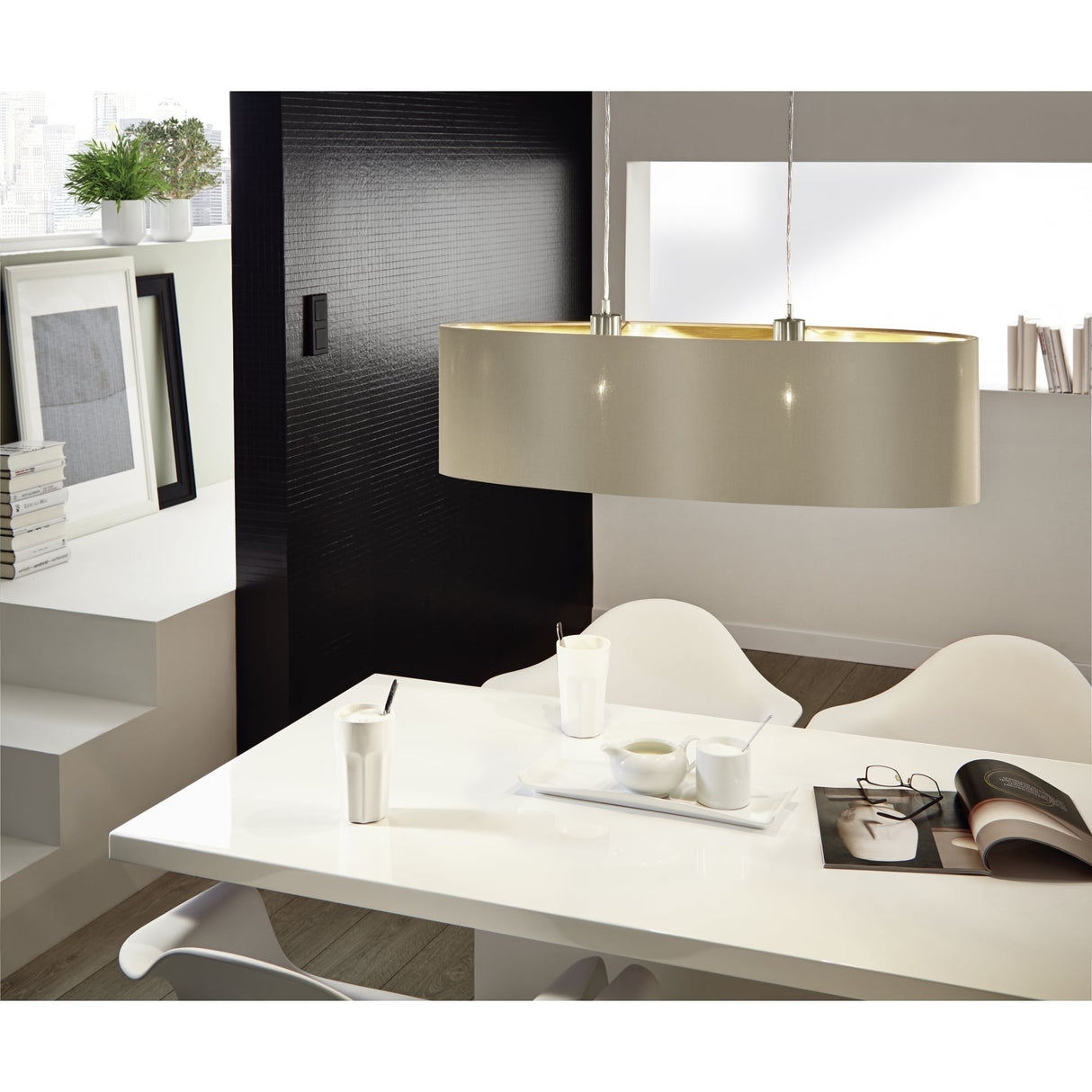 Maserlo Glossy Taupe and Gold Drum Ceiling Pendant