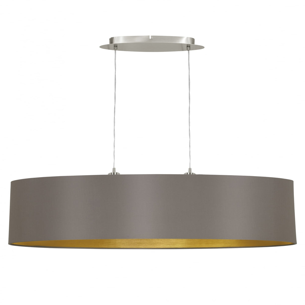 Elegant Maserlo Satin Nickel and Cappuccino Drum Pendant Light