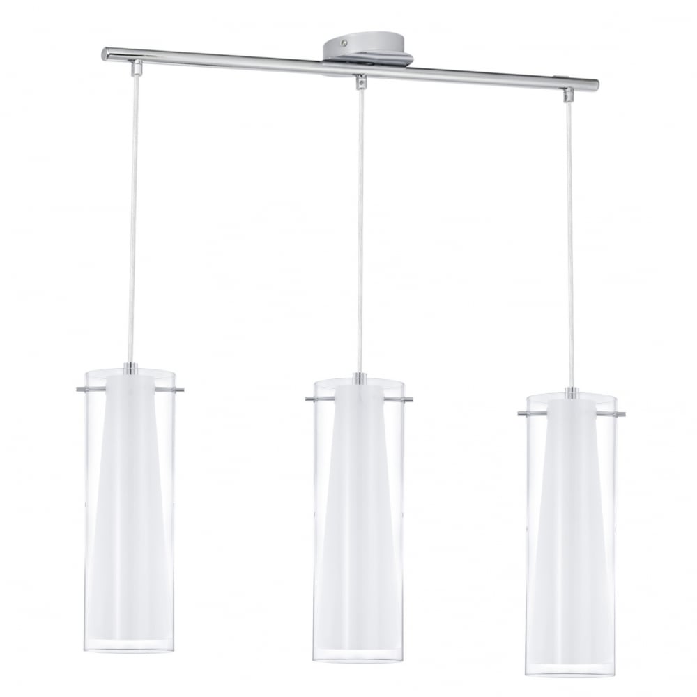 Pinto Chrome Trio Pendant Light with Opal and Clear Glass Shades