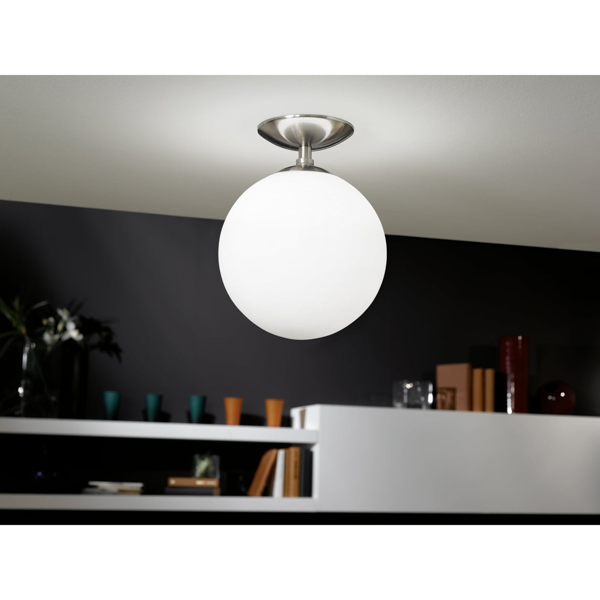 Elegant Rondo Satin Nickel Globe Ceiling Light Fixture