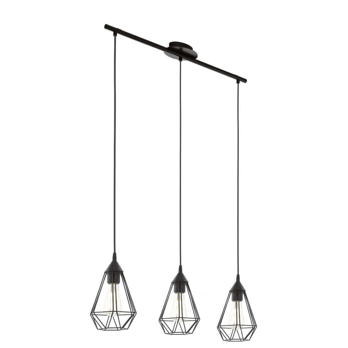 Tarbes Industrial Vintage Open Cage Triple Pendant Ceiling Light Fixture.